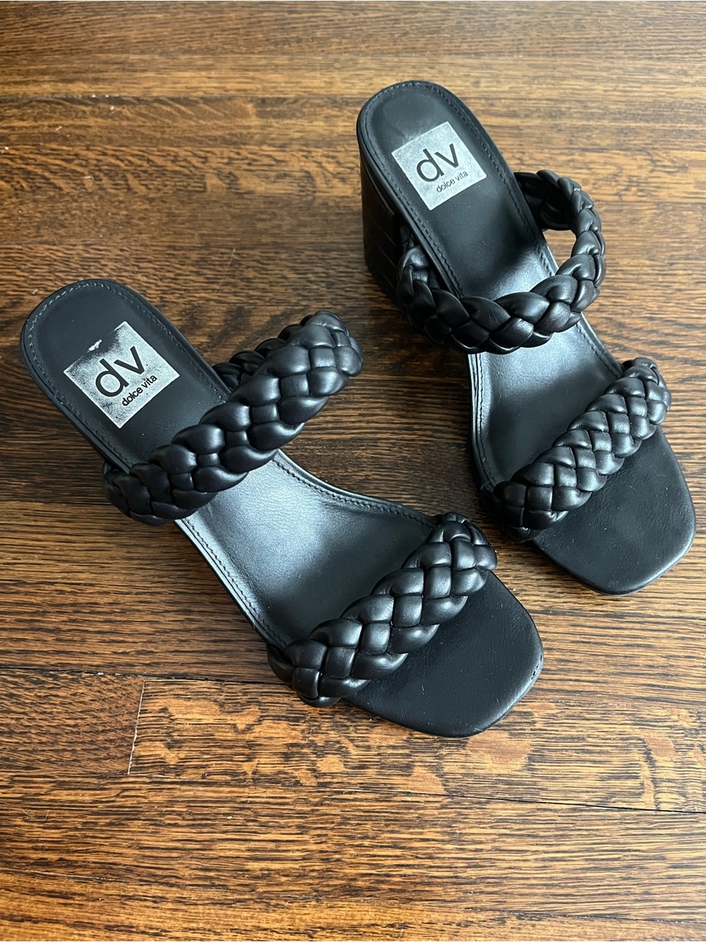 DV by Dolce Vita Black Braided Double-Strap Mules